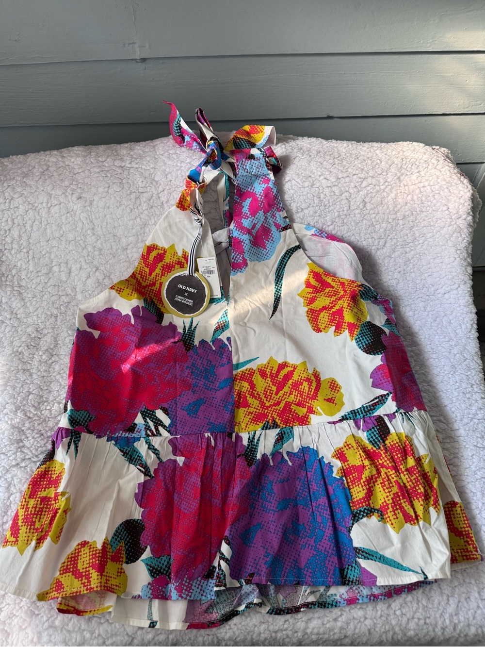 Christopher John Rogers x Old Navy White Floral Halter Top- size XXL